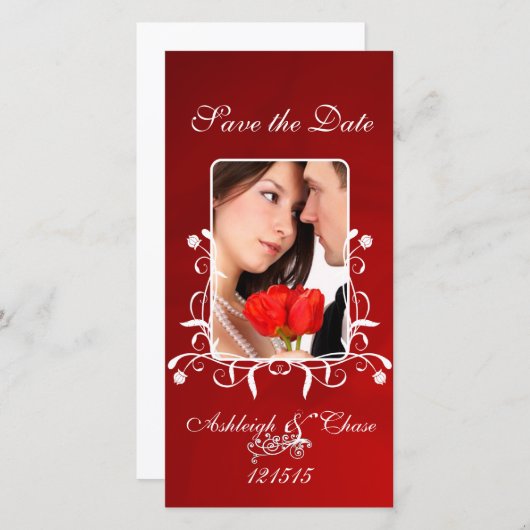 Elegant Red Satin slaat de datum opUw foto Save The Date (Voorkant / Achterkant)