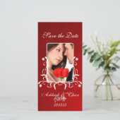 Elegant Red Satin slaat de datum opUw foto Save The Date (Staand voorkant)