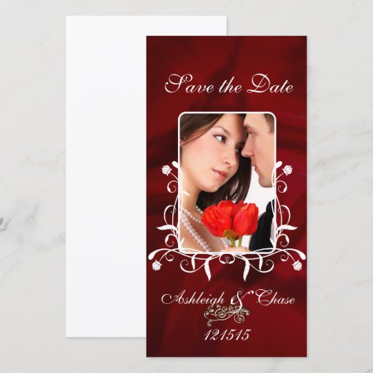 Elegant Red Satin slaat de datum opUw foto Save The Date (Voorkant / Achterkant)