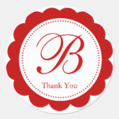 Elegant Red Scalloped Monogram Bedankt Ronde Sticker (Voorkant)