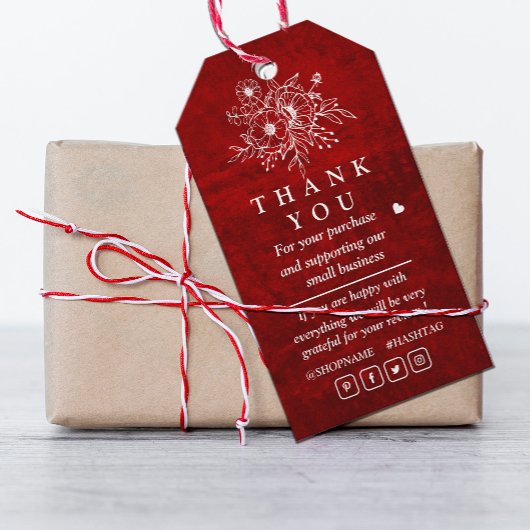 Elegant Red Scratch bloemendank u voor Gift Label Cadeaulabel