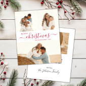 Elegant Red Script 3-fotokerstfeestkaart
