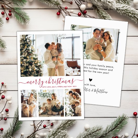 Elegant Red Script 4 Fotocollage kerstmis Feestdagenkaart