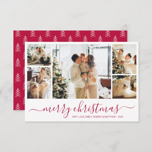 Elegant Red Script Collage Kerstfeestdag Kaart (Voorkant / Achterkant)