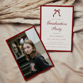Elegant Red Script Coquette Graduation Party Photo Kaart