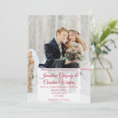 Elegant red script foto Kerstwinter bruiloft Kaart (Staand voorkant)