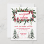elegant red script kerst greenery bruiloft kaart (Voorkant)