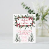 elegant red script kerst greenery bruiloft kaart (Staand voorkant)