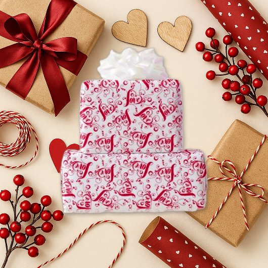 Elegant Red Script Love Holiday Cadeaupapier