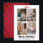 Elegant Red Script Merry Christmas 4 Photo Collage Feestdagenkaart<br><div class="desc">A sophisticated holiday card featuring a beautiful red brush script and a clean four-photo grid layout. The perfect balance of modern typography and traditional festive elements for your family greetings.</div>