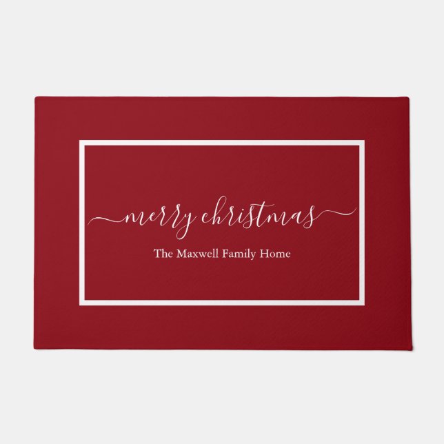 Elegant red script naam mary kerry kermas deurmat (Voorkant)