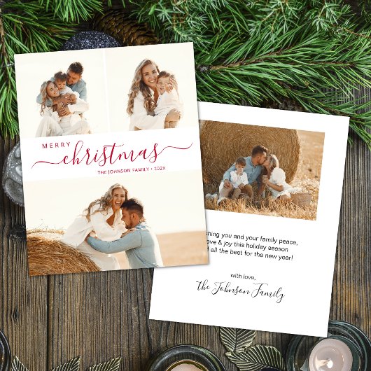 Elegant Red Script Photo Collage Kerstbrochure Flyer