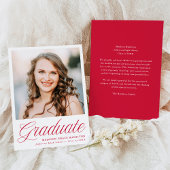 Elegant Red Script Photo Graduation Aankondiging