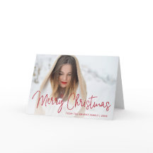 Elegant Red Script Photo Merry Kerstry