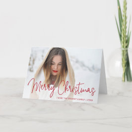 Elegant Red Script Photo Merry Kerstry Feestdagen Kaart