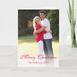 Elegant Red Script Photo Merry Kerstry Feestdagen Kaart