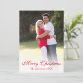 Elegant Red Script Photo Merry Kerstry Feestdagenkaart (Staand voorkant)