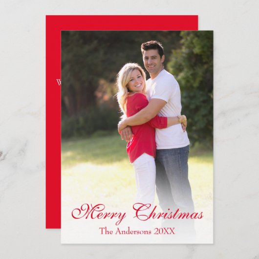 Elegant Red Script Photo Merry Kerstry Feestdagenkaart (Voorkant / Achterkant)