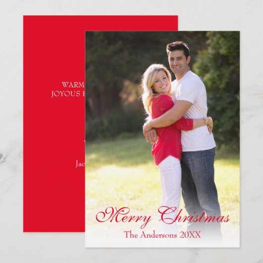 Elegant Red Script Photo Merry Kerstry Feestdagenkaart (Voorkant / Achterkant)