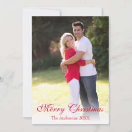 Elegant Red Script Photo Merry Kerstry Feestdagenkaart