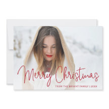 Elegant Red Script Photo Merry Kerstry