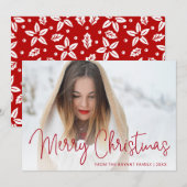 Elegant Red Script Photo Merry Kerstry Feestdagenkaart (Voorkant / Achterkant)