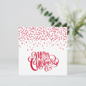Elegant Red Script Typografie & Confetti Kerstmis Feestdagenkaart (Staand voorkant)