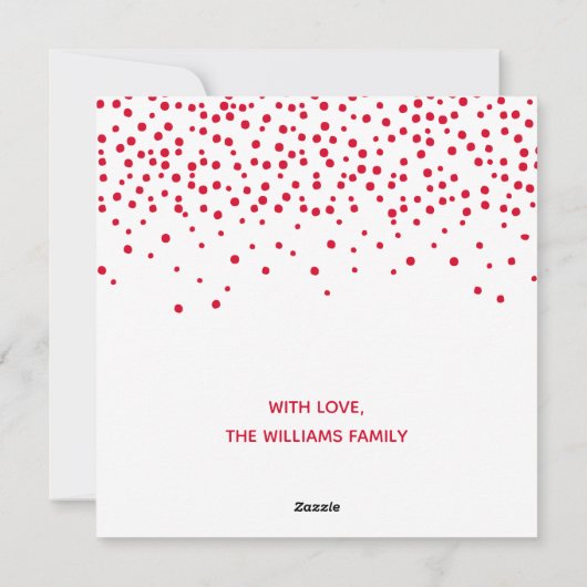 Elegant Red Script Typografie & Confetti Kerstmis Feestdagenkaart (Achterkant)