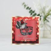 Elegant Red Shimmering Lights Bokeh Masquerade Kaart (Staand voorkant)