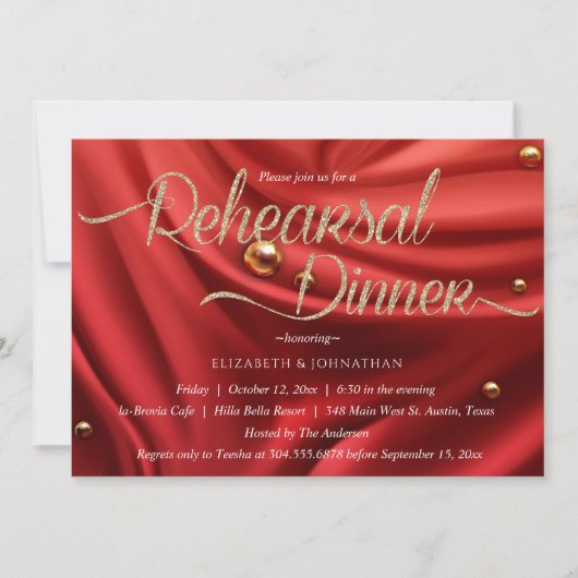 Elegant Red Silk Gold Minimale repetitie Dinner Kaart (Voorkant)