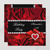 Elegant Red Silk Heart Bow Birthday Party Kaart (Voorkant / Achterkant)