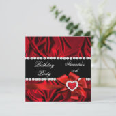Elegant Red Silk Heart Bow Birthday Party Kaart (Staand voorkant)