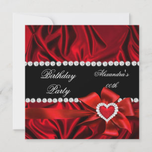 Elegant Red Silk Heart Bow Birthday Party Kaart