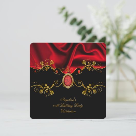 Elegant Red Silk Jewel Black Gold Dag Partij Kaart (Staand voorkant)