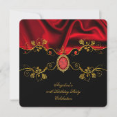 Elegant Red Silk Jewel Black Gold Dag Partij Kaart (Voorkant)