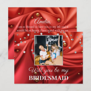 Elegant Red Silky Velvet zal mijn Bridesmaid zijn Briefkaart