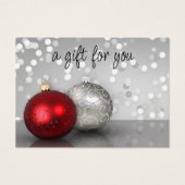 Elegant Red Silver Christmas Baubles Gift Card Visitekaartje (Voorkant)