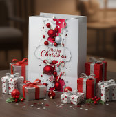 Elegant Red & Silver Christmas Gift Bag Medium Cadeauzakje