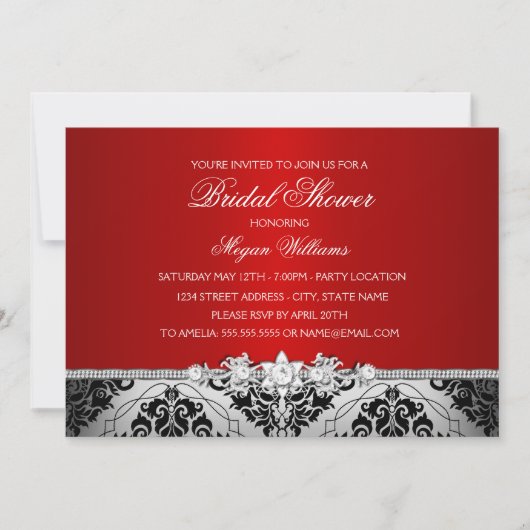 Elegant Red Silver Damask & Jewel Vrijgezellenfees Kaart (Voorkant)