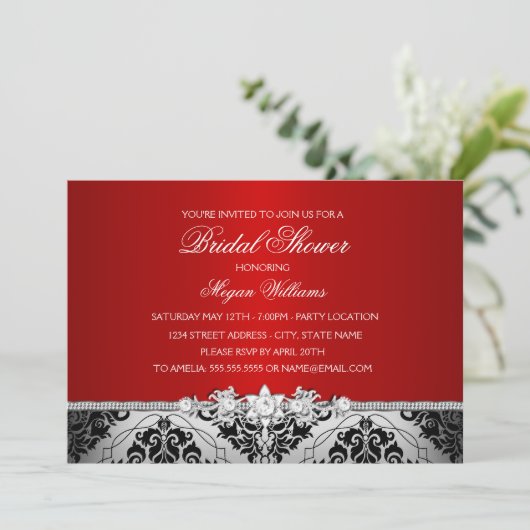 Elegant Red Silver Damask & Jewel Vrijgezellenfees Kaart (Staand voorkant)