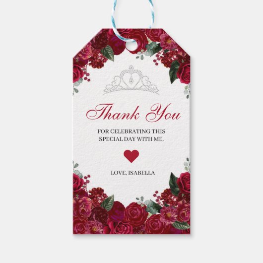 Elegant Red & Silver Floral Hartelijk dank voor ta Cadeaulabel (Voorkant)