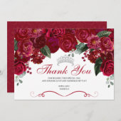 Elegant Red & Silver Floral Quinceanera Hartelijk  Bedankkaart (Voorkant / Achterkant)