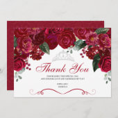 Elegant Red & Silver Floral Quinceanera Hartelijk Bedankkaart (Voorkant / Achterkant)