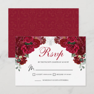 Elegant Red & Silver Floral RSVP-behuizingskaart RSVP Kaartje