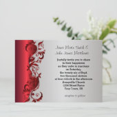 Elegant Red & Silver Florid Wedding Design Kaart (Staand voorkant)