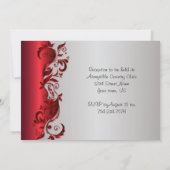 Elegant Red & Silver Florid Wedding Design Kaart (Achterkant)
