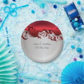 Elegant Red & Silver Florid Wedding Design Papieren Bordje (Feest)