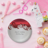 Elegant Red & Silver Florid Wedding Design Papieren Bordje (Feest)