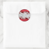 Elegant Red & Silver Florid Wedding Design Ronde Sticker (Tas)