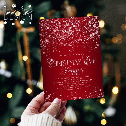 Elegant Red Silver Glitter-kerstfeest Kaart